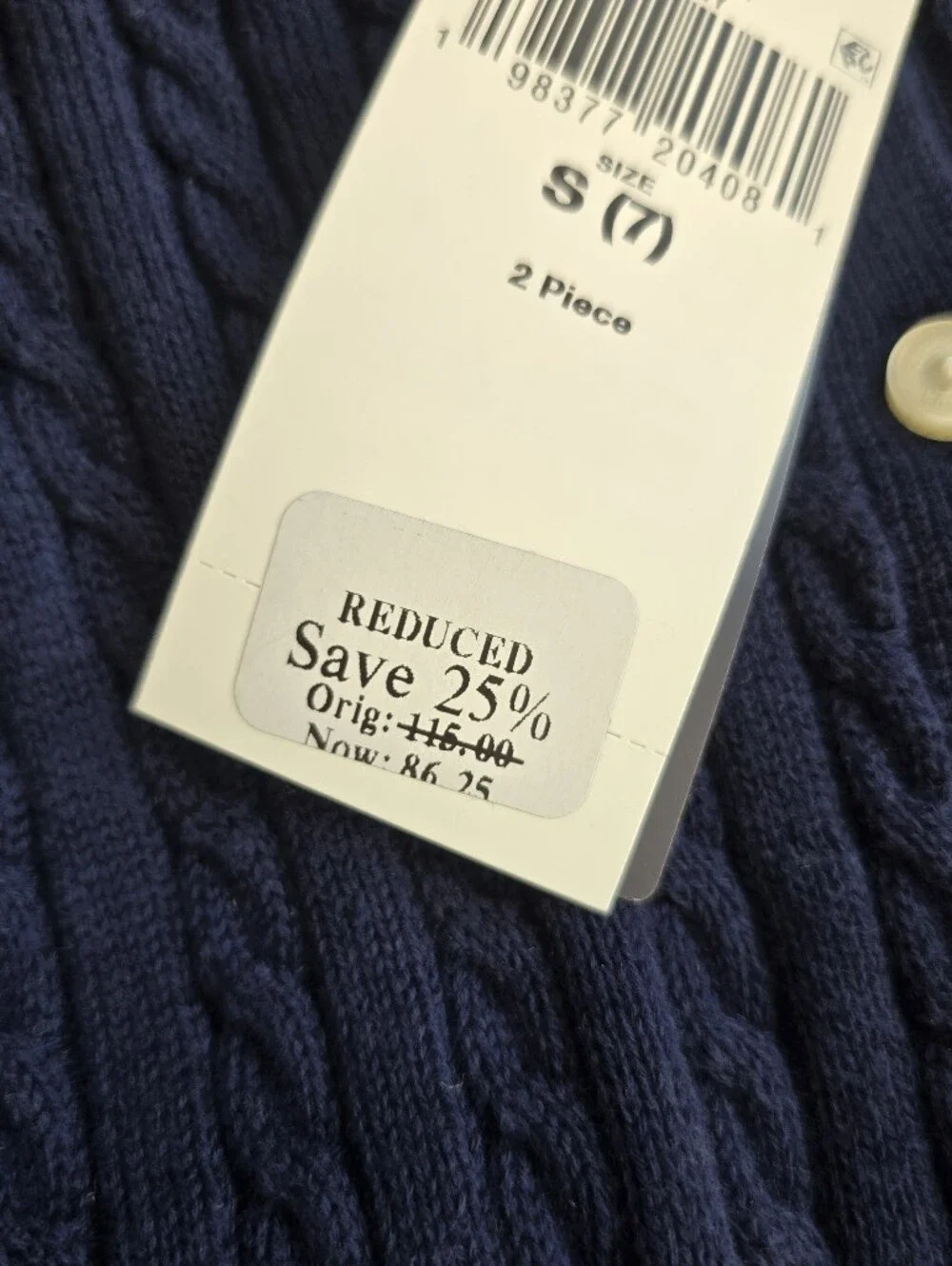 Polo Ralph Lauren Girls Navy Cable Knit Cardigan Pleated Skirt Set Size 7 Small